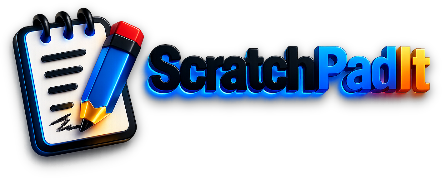 ScratchPadIt logo: a spiral notepad and blue pencil beside the ScratchPadIt wordmark